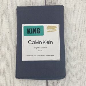 Calvin Klein Pillowcase Pair KING Gray 100% Cotton Percale 270TC Crisp Modern